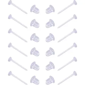 Clear Earrings for Sports/Work,3mm Plastic Earrings for Sensitive Ears,Invisible Clear Stud 100 Pairs Earring Backs and Blank Pins Stud(100 pieces/50 Pairs)