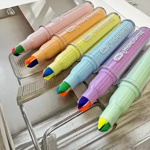 3 in 1 Highlighter Pen, 6 Counts/set Multipurpose Large Capacity Fluorescent Pen, Highlighter Marker Pen for School Office Home Dormitory Aesthetic Pens