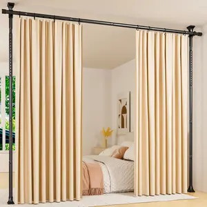 Room Divider Rods No Drilling, 4-10Ft(H) Wall Divider for Room Separation, Temporary Privacy Tension Rods, Room Separator, Black