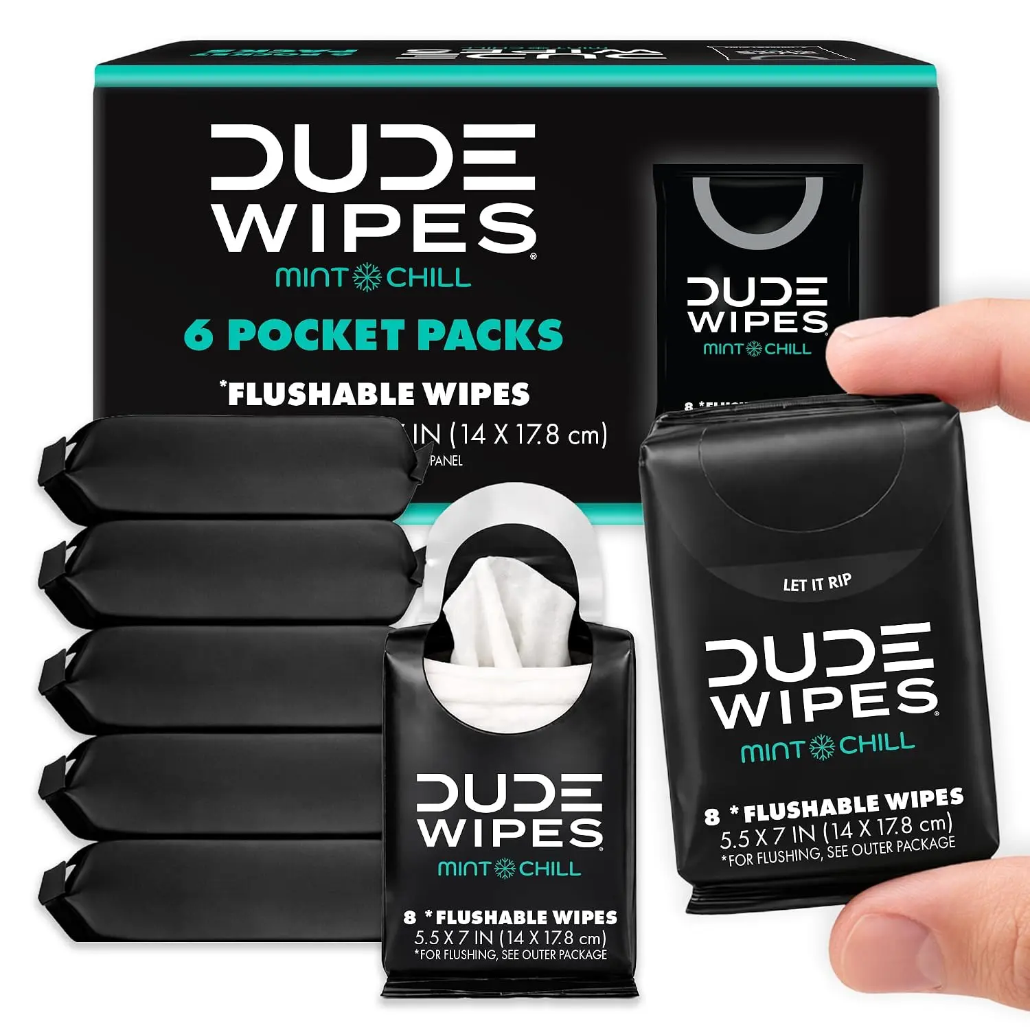(choose scent) DUDE Mint Chill Pocket Packs, Adult Flushable Travel Wipes, 96 Count | 12 pocket packs of 8 flushable butt wipes. Travel essentials. 99% water, tea tree oil, vitamin E and aloe. Septic safe.