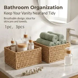 Woven Storage Basket, 1pc or 3pcs for Home Organization, Handcrafted Texture, Warm Home Atmosphere, Ideal for Storage Needs, Toiletries Basket, Storage Basket Organizer