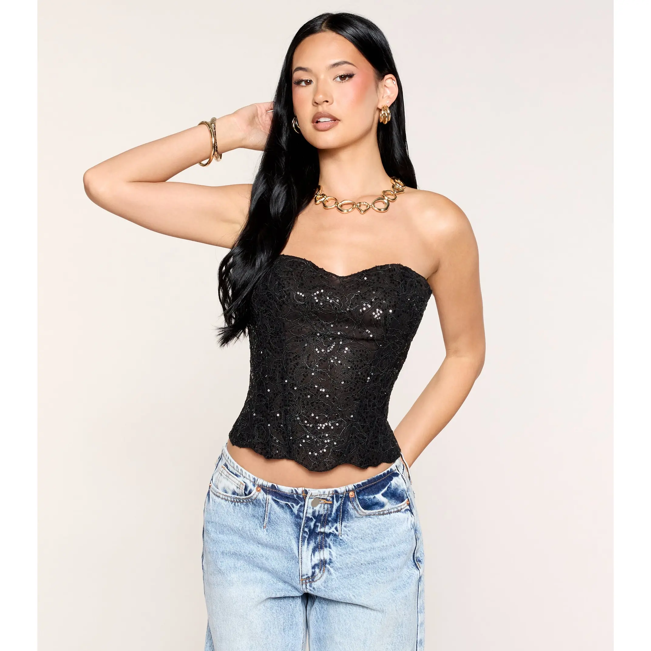 Floral Glimmer Sequin Lace Corset Top