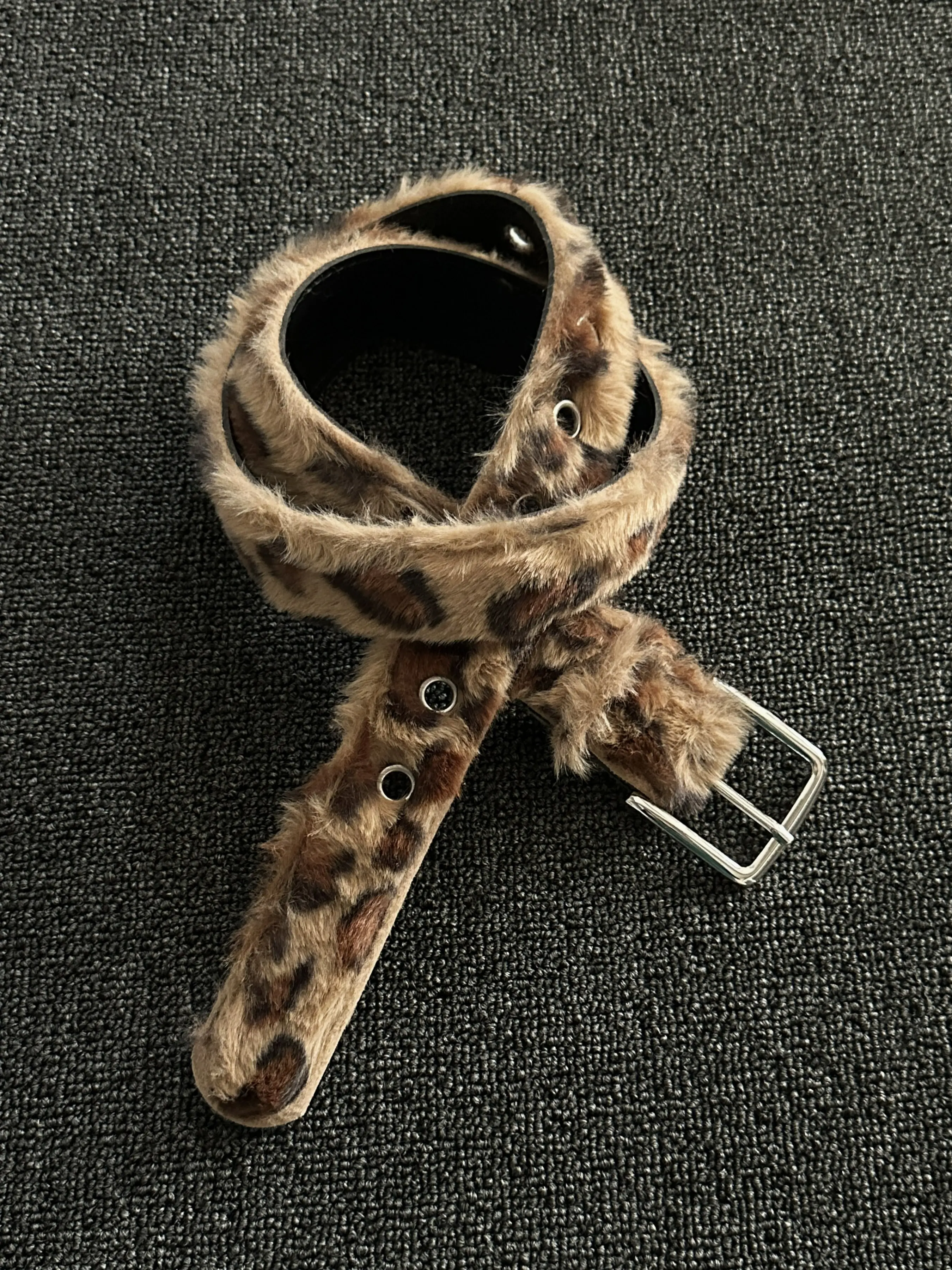 Faux Fur Leopard Print Belt, Punk Leather Belt, Street Style 