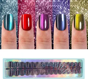 150Pcs Cat Eye Press on Nails, Glossy Glitter Cat Eye Designs Nail Tips for Women, Short Square Soft Gel Fake Nails, for Women and Girls Glossy Reusable Nail Tips in 15 Sizes