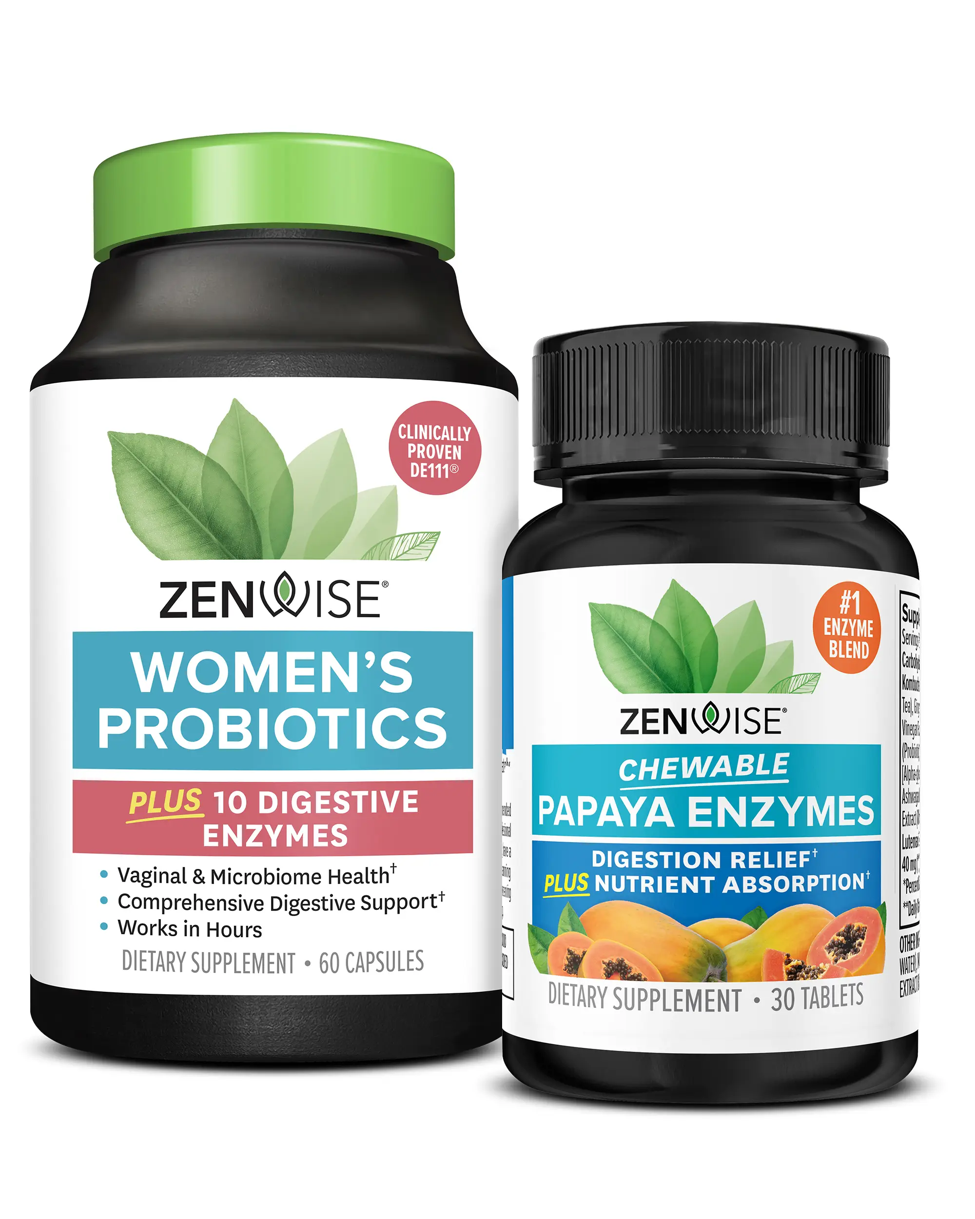 Zenwise Womens Probiotics + Chewable Papaya Enzymes Bundle - Digestive Enzymes w...