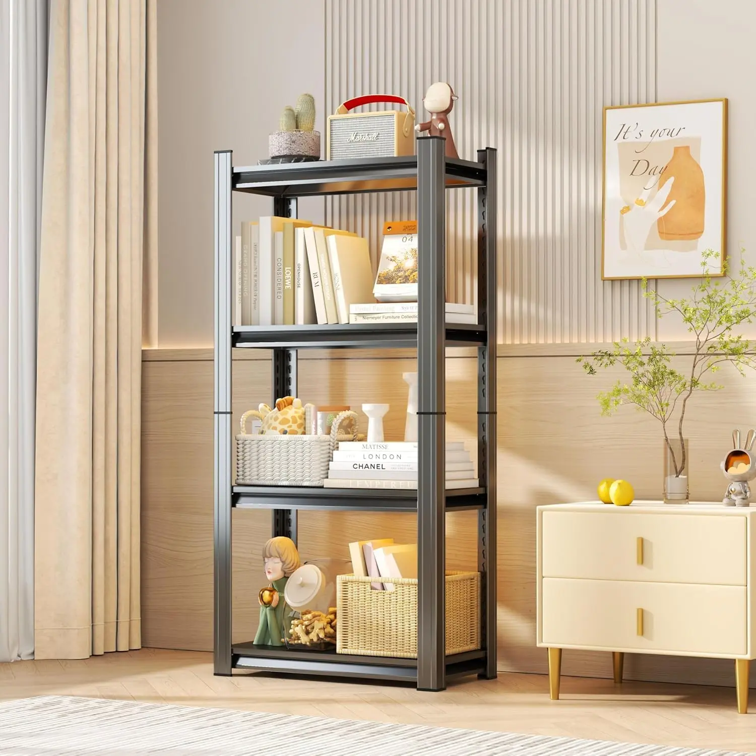 4-Tier Adjustable Metal Shelving Unit - Carbon Steel Freestanding Heavy ...