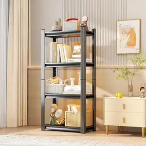 4-Tier Adjustable Metal Shelving Unit - Carbon Steel Freestanding Heavy-Duty Storage Rack with Reinforced Shelf Design, Ideal for Garages, Pantries, Laundry Rooms, and Offices, Black Upright Shelving