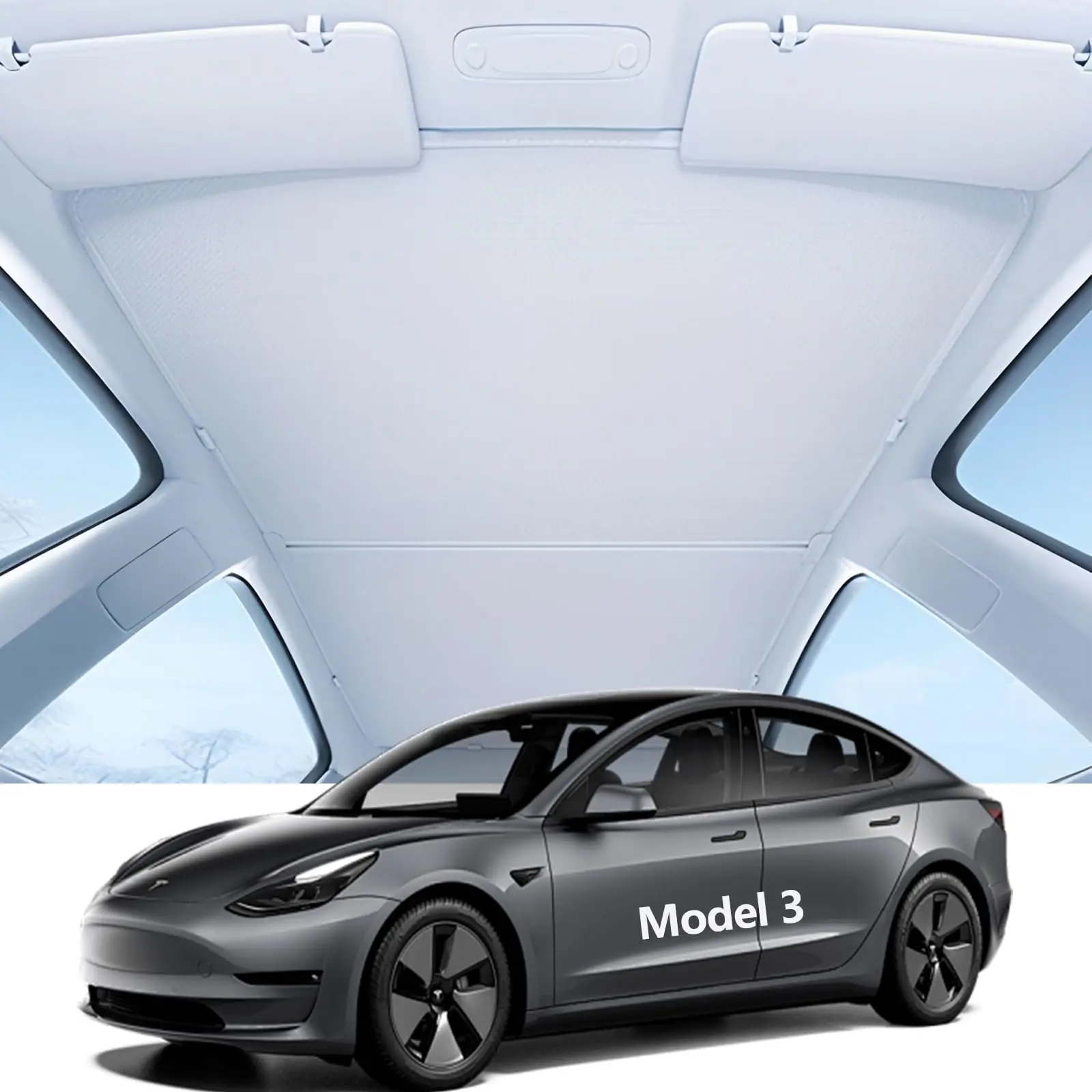 Glass Roof Sunshades For Model 3 Heat Reflective Nano Ice Crystal Coatings Uv Block No Sag Flodable Sunroof Sunshade