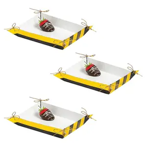 Bulk 12 Pc. Small Black & Gold Foil Striped Disposable Serving Trays