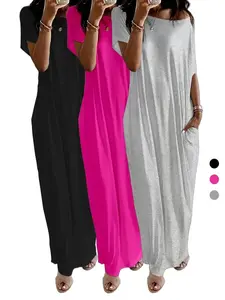 Women's Short Sleeve Casual Loose-Fit Oversized Non-Bulky Multi-Size Maxi Dress - Split Sundress for Vacation, Beach Outfits, Women's Clothes, Sundress For Women