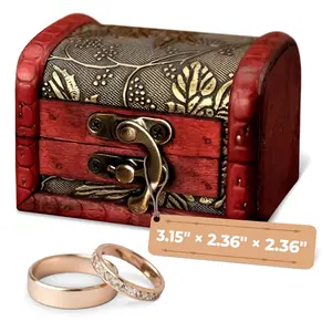Small Treasure Chest Box - 3.15" x 2.36" x 2.36" Mini Treasure Chest with  Ornament, Decorative Wooden Box with Lid and Hasp Latch |   for  Day, DIY-Crafts & Aquarium Decoration