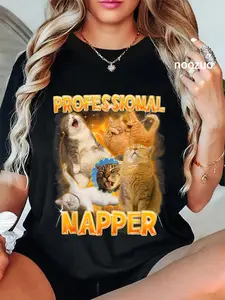 100% Cotton Cat Meme Cat Mom Funny Humor Cat Lover Professional Napper T-Shirt