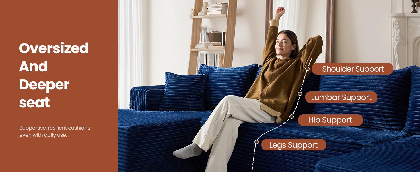 L/U-Shape Boneless Sectional Cloud Couch with Chaise Modular Deep Seating Sofa, Premium High-Density Foam & Plush Corduroy No Assembly Required, Modern Living Room Furniture