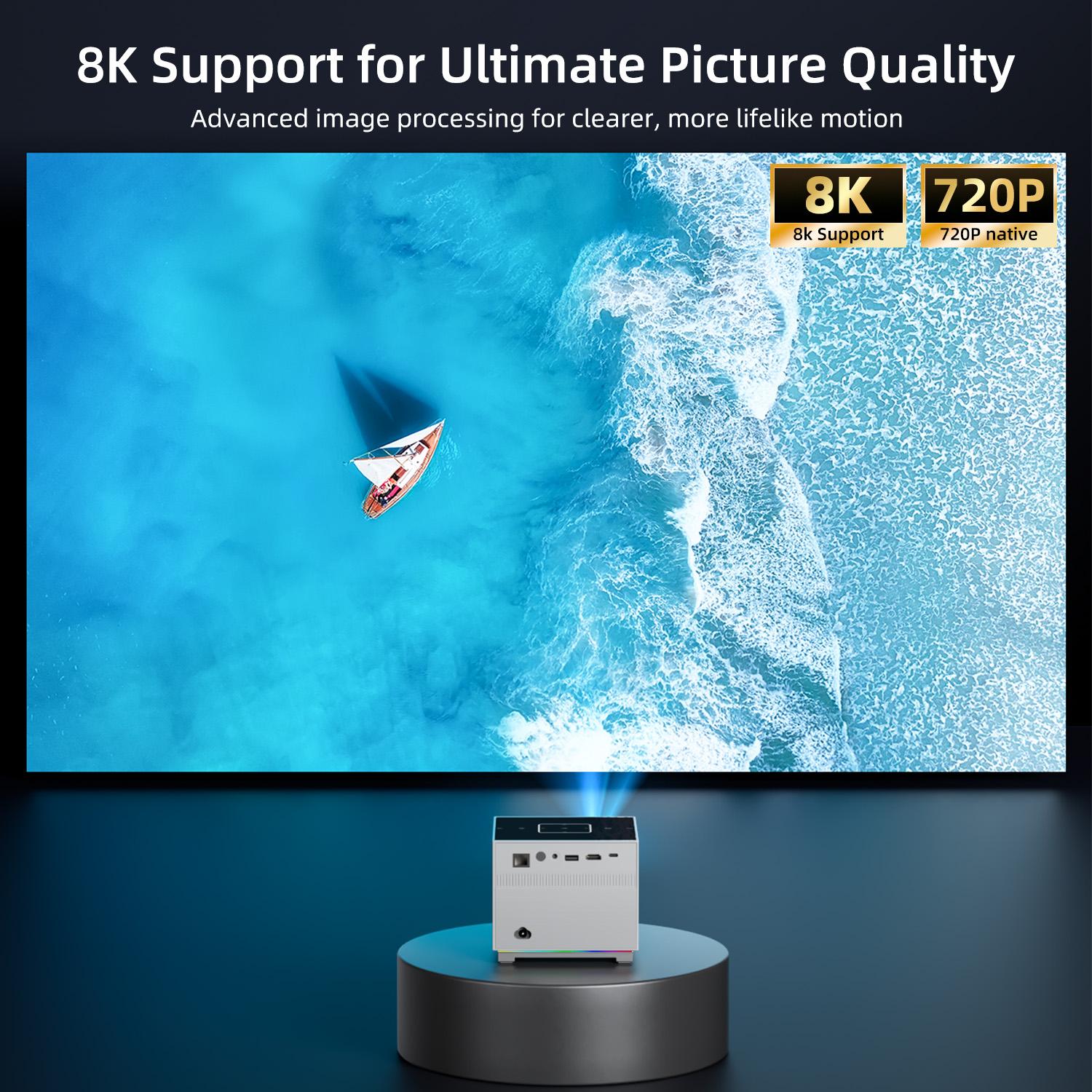 X3 Portable Projector, supports Android 8K decoding, Bluetooth 5.0, Wi‑Fi, 1080p Full HD, short‑throw LCD projector, suitable for home theater, gaming, and movies — compatible with smartphones/tablets/laptops; mini portable projector, portable projector