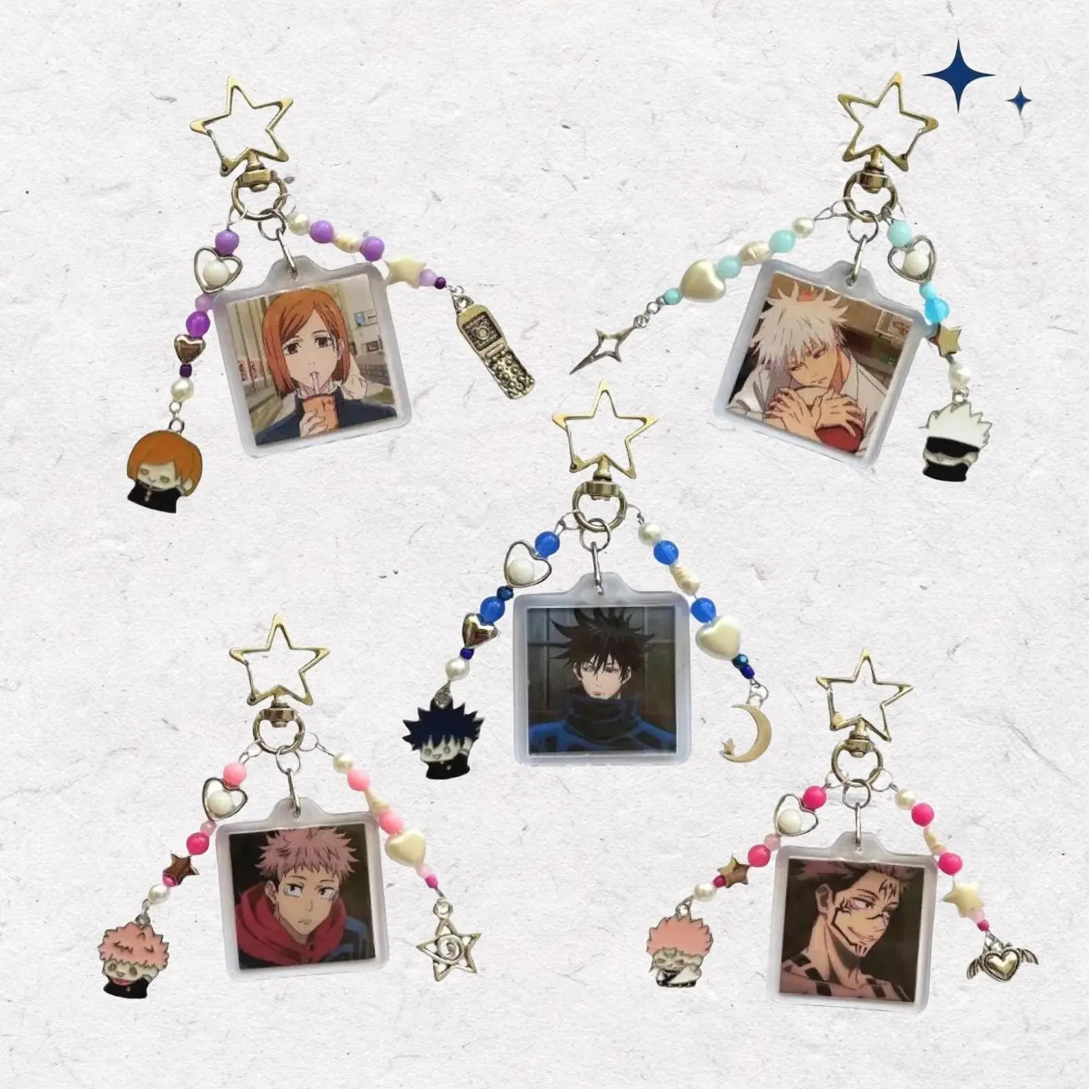 Handmade Jujutsu Kaisen Inspired Beaded Keychains - Key Chain Jewelry, Cool Keychain Accessories for Phones & Bags, Featuring Yuji, Nobara, Gojo, Megumi, Sukuna
