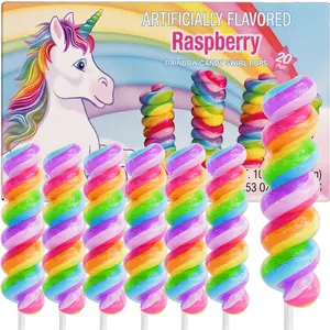 SWITS Unicorn Lollipops Individually Wrapped 20pk Rainbow Candy for Unicorn Party Favors & Birthday Decorations Raspberry Flavor - Snack, Bonbon