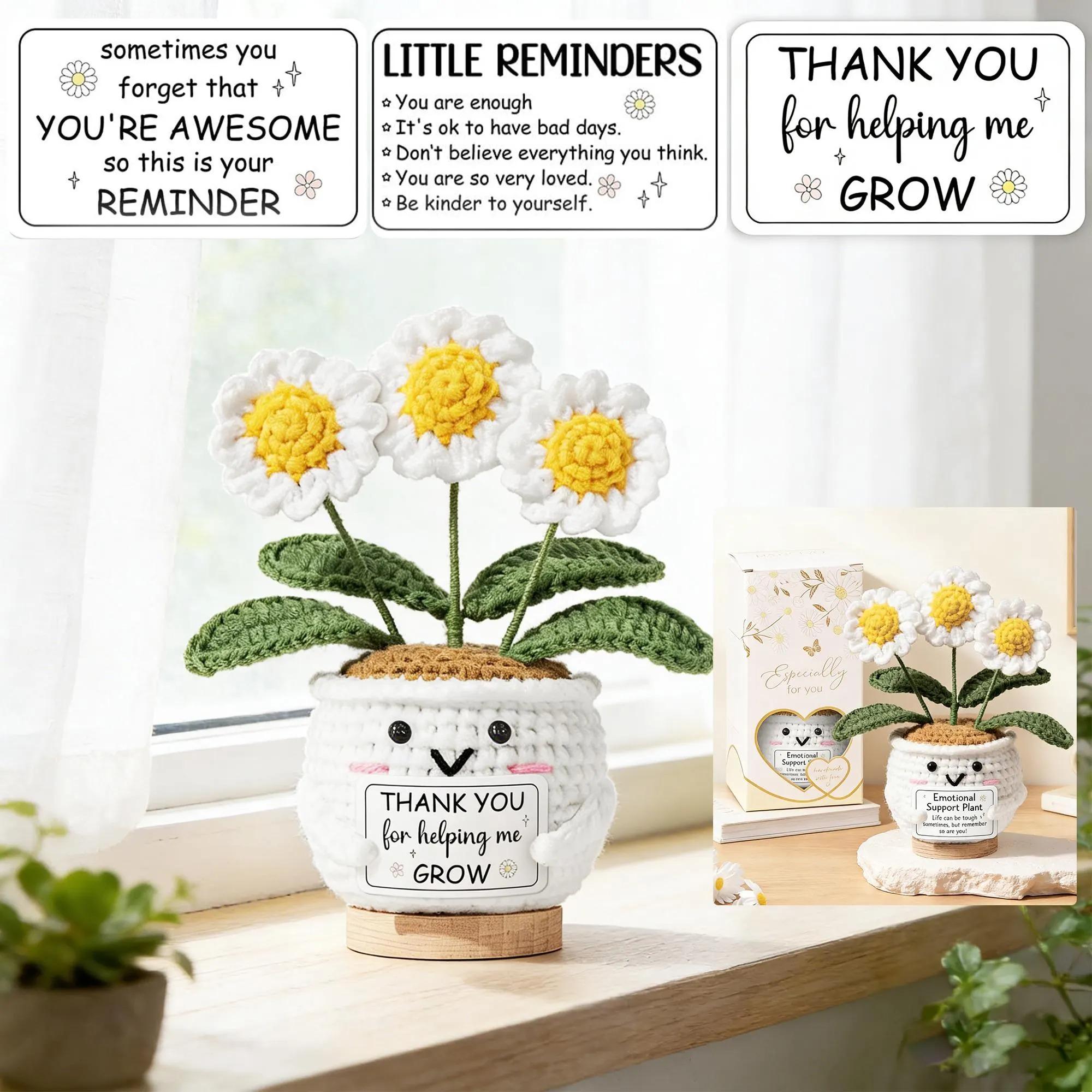 Handmade Crochet Daisy Potted Plant,Emotional Support Positive Flower,Cute Desk Decor,Gift for Mother's Day,Teachers & Graduates,Thank you