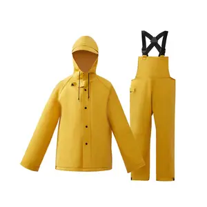 212 MAIN Extra Heavy Weight Rain Suit - 2XL Yellow, Rainproof Raincoat with Attached Hood, Bib Overall for Full Body Cover on Rainy Days, Stormproof