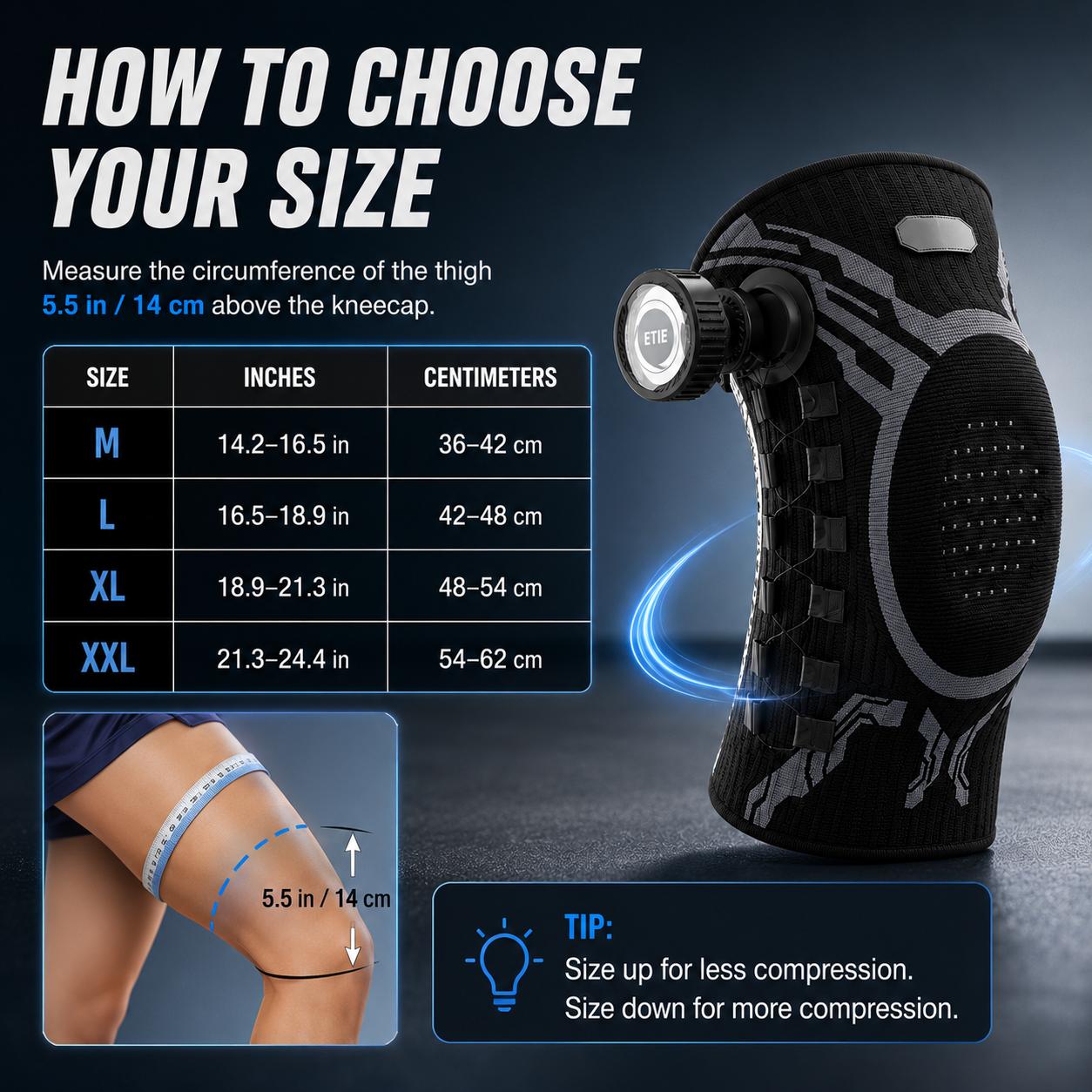 Knob Knee Brace for Pain Relief with Patella Gel Pad & Side Stabilizers, Adjustable Compression Sleeve for Arthritis, Joint Pain, Meniscus Tear, Professional Dial System, Left/Right Specific Design