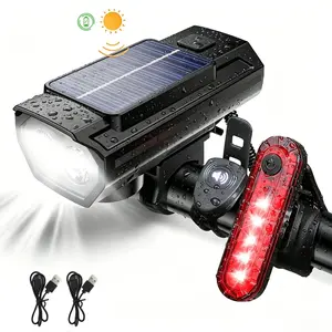 Bike Lights Set for Night Riding HOMEYA Front and Back, Solar & USB Rechargeable Bicycle Lights with Horn, Super Bright Bike Headlight and Back Tail Light