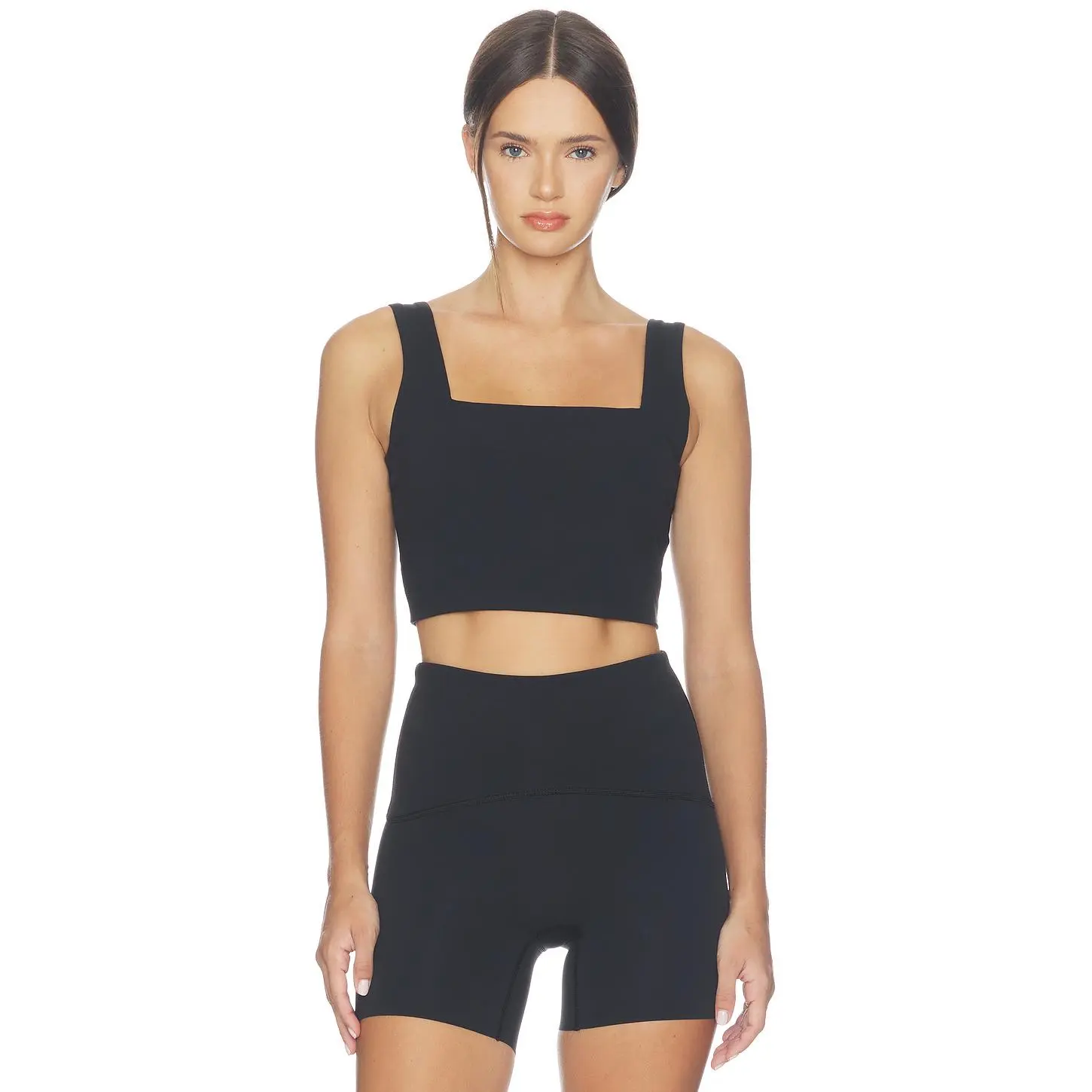 SPANX Get Moving Cropped Square Neck Shelf Tank Top in Very Black