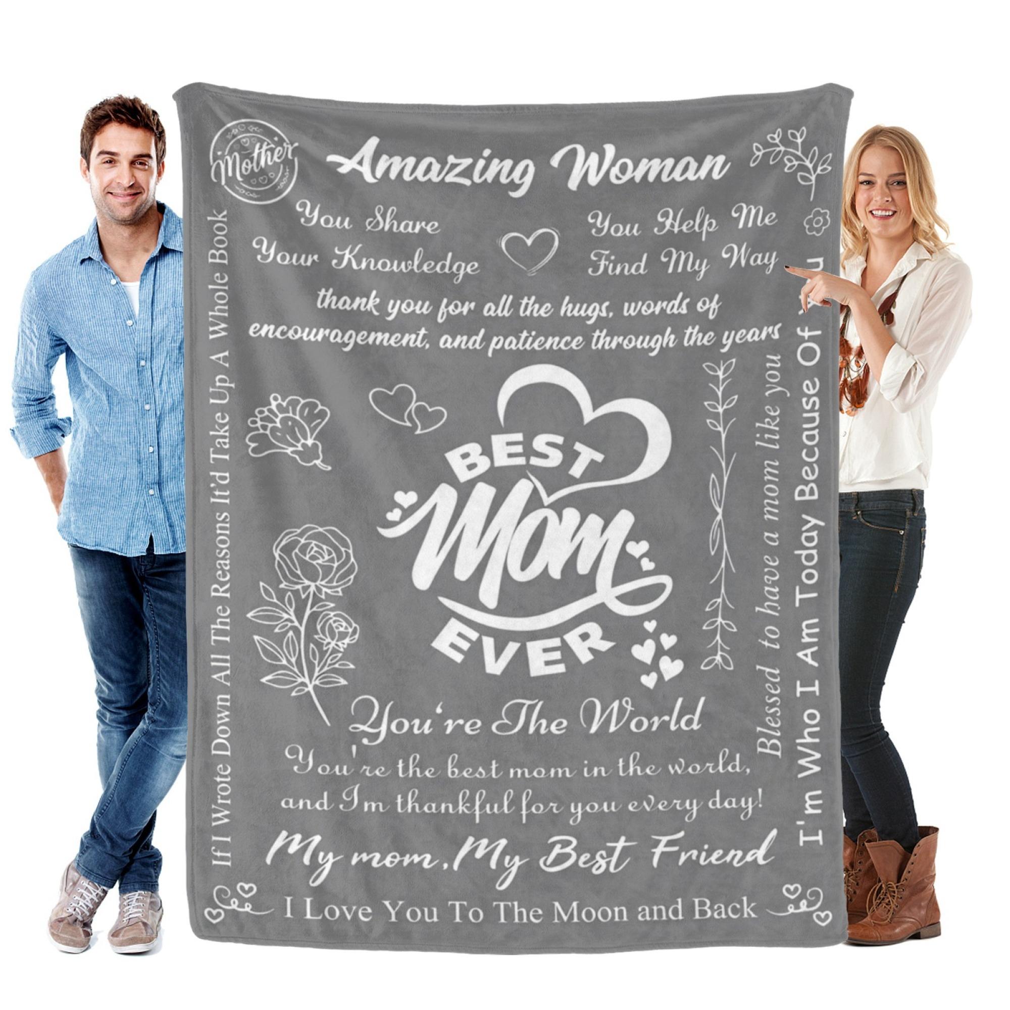 Gifts for Mom Mothers Day, Mom Birthday Gifts Blanket, Moms Gift for Women from Daughter Son, We Love You Present for Mother Mommy Christmas 60" x 50", Grey cooling