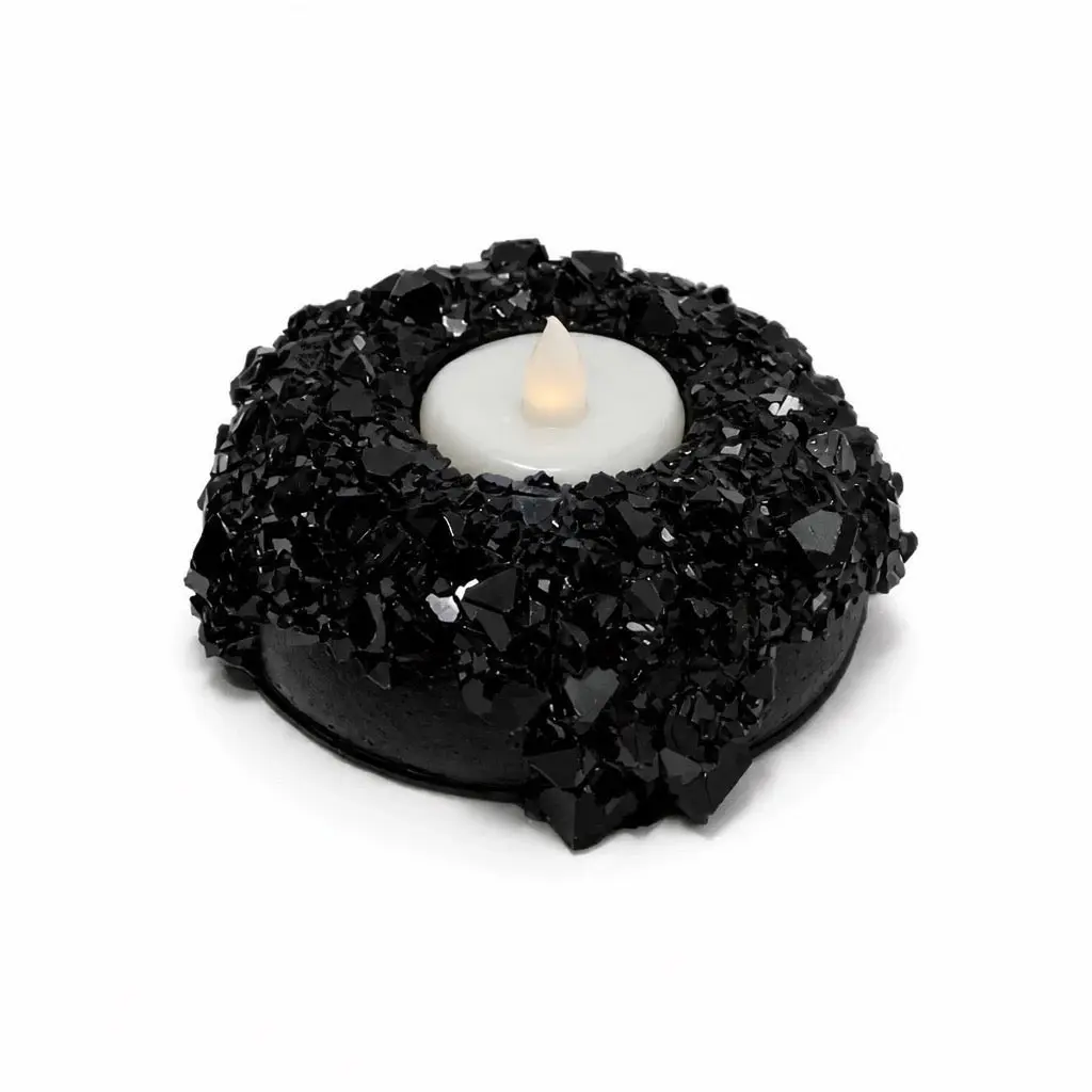 Candlelit Calm Crystal Tea Light Holder | Black