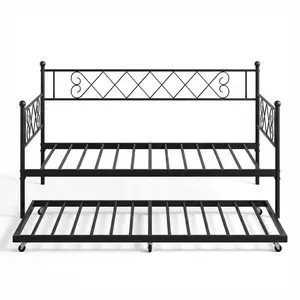 Garvee Twin Metal Daybed with Trundle, Heart-Shaped Headboard, Sturdy Steel Slat Support, Space-Saving Sofa Bed for Living Room, Bedroom, Guest Room, Easy Assembly, Black
