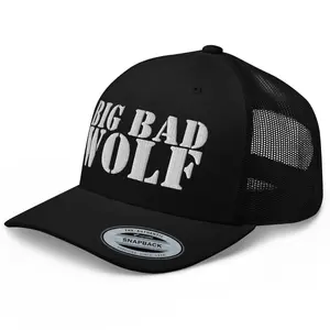RIVEMUG NG Big Bad Wolf Embroidered Curved Bill Trucker Hat Mid Crown Adjustable Funny Wolf Cap