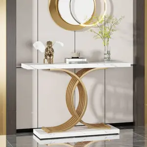 Console Table, Modern 39-Inch Entryway Table With Geometric Metal Legs, Accent Wood Sofa Table For Entrance, Foyer And Living Room