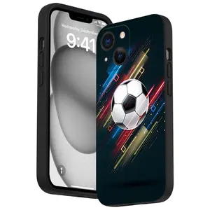 Straight Edge Electronic Football Pattern Man's Phone Case for iPhone 15 16 14 Pro Max 13 12 11 XR XS Plus Shockproof Non Slip Military-Grade Protection Silicone Cover Cellphone Protective Smartphone Casing