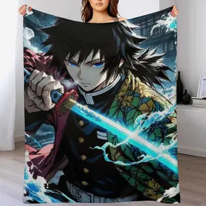 Giyu Tomioka Throw Blanket Anime Flannel Blanket Soft Cozy Blanket for Fans Bedroom Sofa Couch