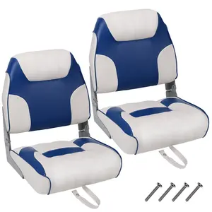2 Pack Low Back Folding Boat Seats – Thick Padded Marine Captain Chairs, UV & Weather Resistant, Waterproof Faux Leather, Ergonomic Backrest for Fishing, Speedboat, Yacht, Canoe, Sightseeing 2 Pack Low Back Folding Boat Seats