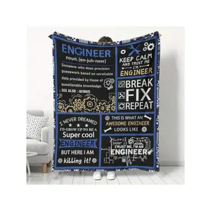 Engineer's Flannel Throw Blanket - Cozy Gift For Men, Graduation & Mechanical Engineering Students, All-Season Comfort, Soft Polyester Fleece With Inspirational Design, Blue & Golden Theme, Motivational Throw | Engineering Graphics | Cozy Fabric-30*40in