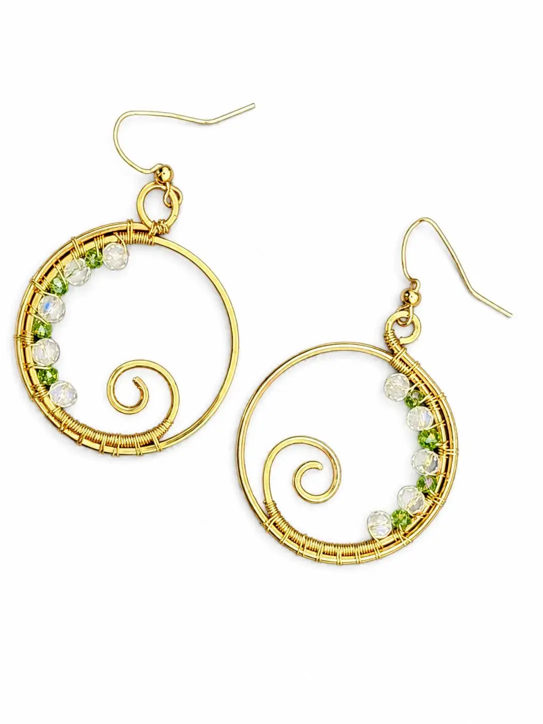 Handwoven Brass Peridot Hoop Earrings • Wirewrapped August Birthstone Jewelry