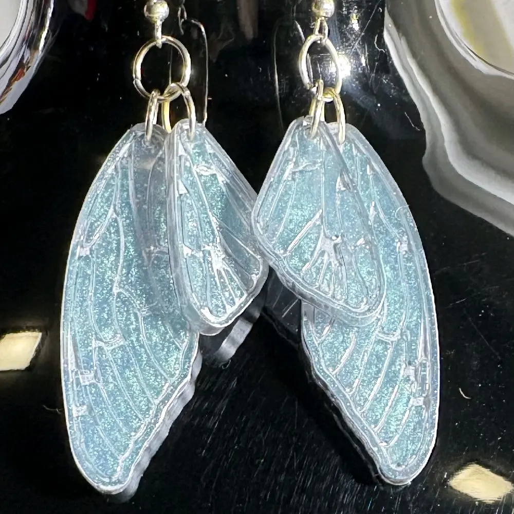 Silver Cicada wing dangle earrings