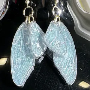 Silver Cicada wing dangle earrings