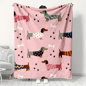 Soft Weiner Dog Paw Print Flannel Blanket, Skin-Friendly and Shed-Free, Sofa Bedroom Nap Cover, Gift for Dog Lovers and Friends
