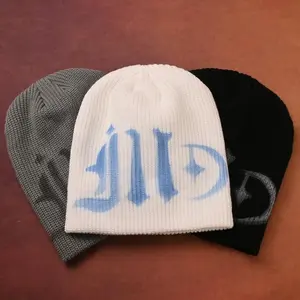 1pc Y2K Sweet & Edgy Japanese Kanji Letter Beanie - Stretchable Lightweight Winter Hat for Men & Women, Cold Weather Skull Cap with Ribbed Texture, Dry Clean Only (Grey/White/Black)