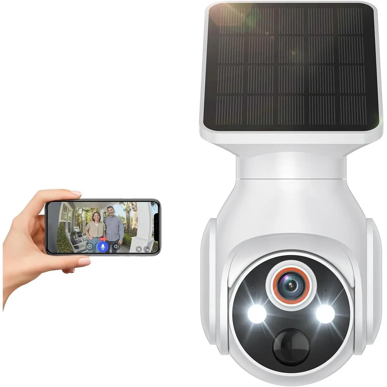 Wireless Outdoor Security Camera, Solar-Powered 1080p Battery Cam for Home Surveillance with AI Human Detection and Night Vision, 2.4G WiFi Only, White