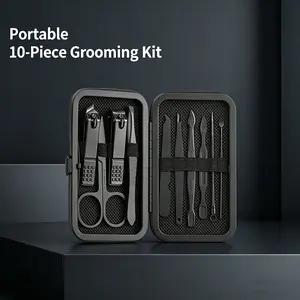 Black Nail Clipper Set Manicure Pedicure Tool Kit Cuticle Clean Ear Pick Metal Material Home Personal Care Grooming Travel Portable Holiday Gift