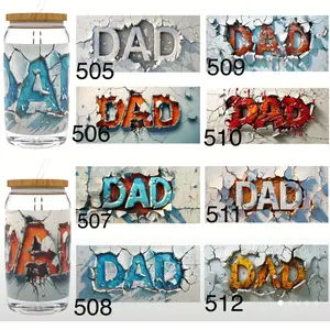UV DTF Transparent Stickers - Father'S Day Design, Glass Jar Stickers, DIY Craft Stickers for cups, mugs or any flat hard surfaces