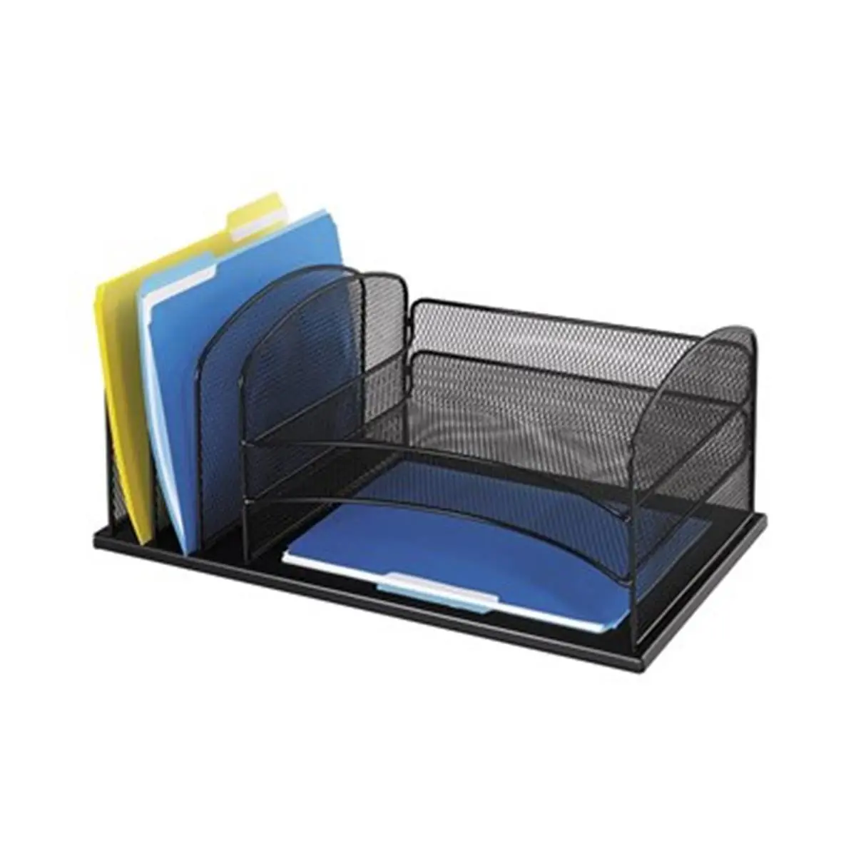 Safco Onyx Series Mesh Desk Organizer, Black (3254BL) - 3 Horizontal Sections, 3 Upright Sections, Height 8.25in, Length 11.5in, Easily Accessed for Desk Organization