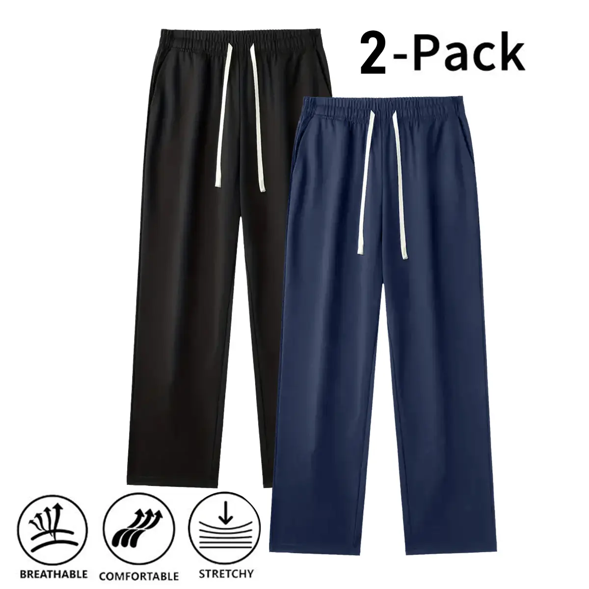 Men's Casual Drawstring Sports Pants 2-Pack/3-Pack - Lazy Style, Seasonless, Solid Color, Loose Fit, Polyester Fabric, Long Lounge Pants with Pockets, Comfortable for Home Wear, Great Gift for Christmas/Thanksgiving, Lazy Style Men's Pants, Seasonless Men