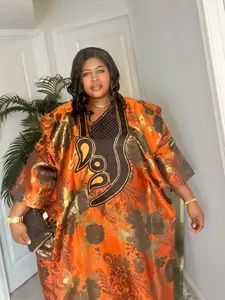 Luxury Damask African Bubu Gown with Sequin Embellishment/Embroidery for All Seasons Special Occasions Women's Formal Wear Statement Piece Aesthetic Fabric Style Outfit