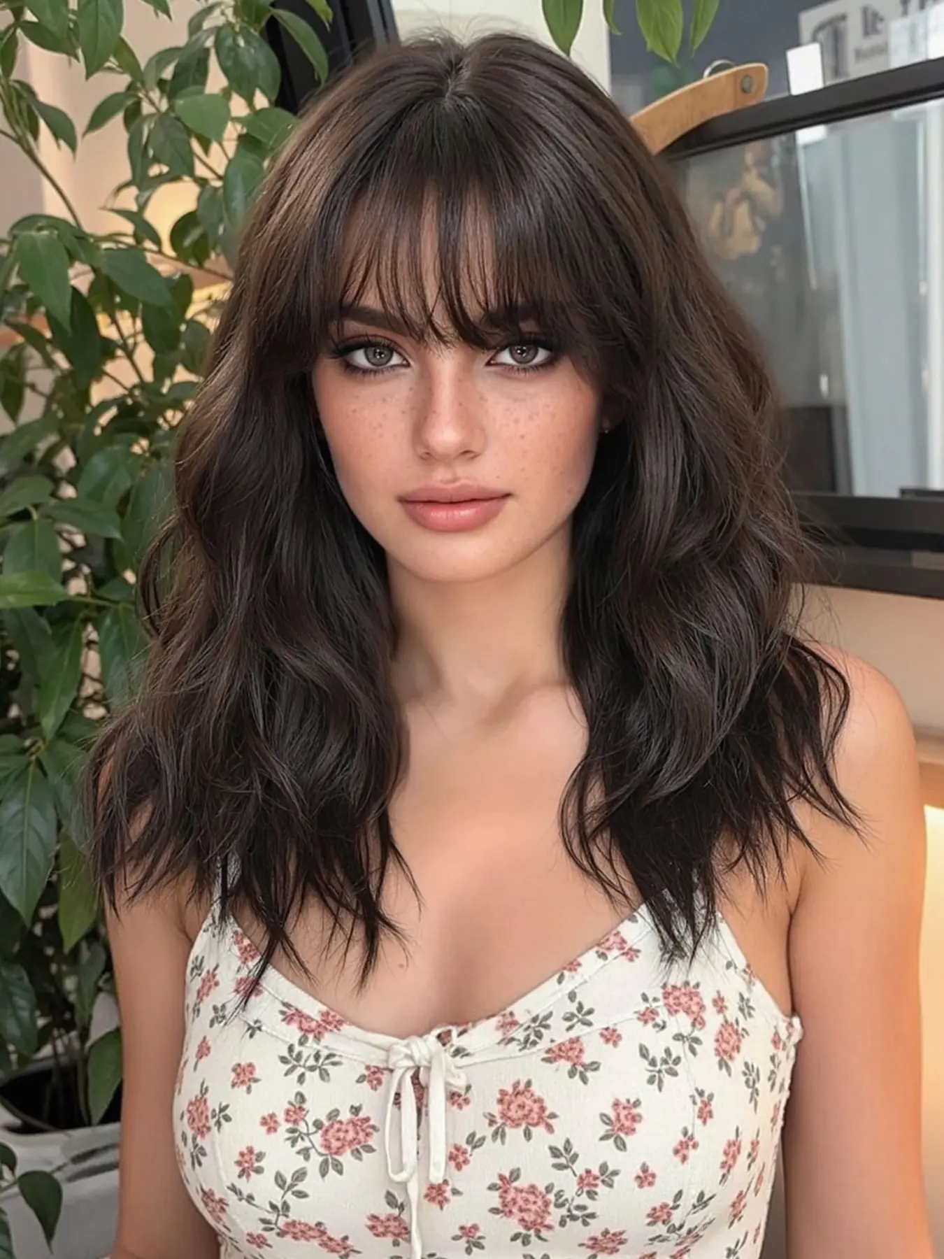 16 Inch Medium Length Wig with Bangs, Wavy Wigs, Synthetic Wavy Hairstyle, Wavy Synthetic Hairpiece, Synthetic Hair for Cosplay & Daily Wear, Natural Comfortable Style for All Seasons