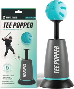 Bandit Sports Tee Popper, Durable Nylon Strength, Batting Tee for Perfect Swings, Baseball Training for Hitting without a Pitcher 1 Popper Ball Included