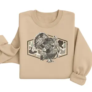 Camo Turkey Sweatshirt – Hunting Season Fall Shirt, Thanksgiving Crewneck, Country Western Style Pullover, Turkey Hunter Gift, Cozy Unisex Top. Women's Tops, Womenswear - Streetwear