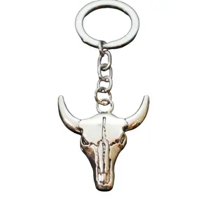 Vintage Skull Bull OX Head Horns 41x38mm Silver Charm Keychain Key Chain Gift