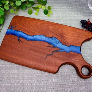 Charcuterie Cutting Board with Custom, One-of-a-kind Blue Resin Inlay